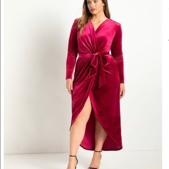 Eloquii Dresses & Skirts - ELOQUII Velvet Wrap Dress with Tie